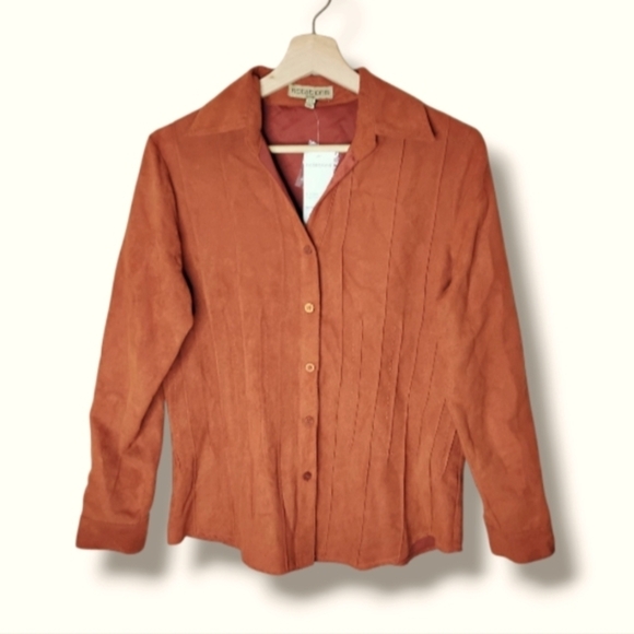 Notations Tops - NWT Notations Faux Suede Button Down Shirt Size PM Tailored Fit Fall Layering